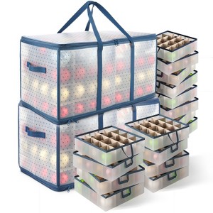 Hearth & Harbor 2 Pack Christmas Ornament Storage Box With Inner Tray Dividers For Holiday Ornaments or Decorations - 1 of 4