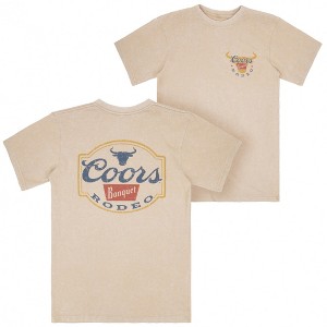 Mens Coors Banquet Rodeo Logo Distressed Front and Back Tan T-Shirt - 1 of 4