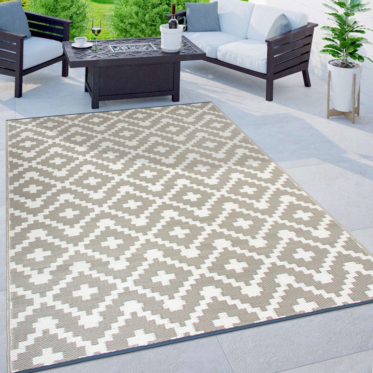 World Rug Gallery Trellis Geometric Reversible Plastic Indoor and Outdoor Picnic Mat, Camping Rug, RV Rug:  Quick Dry,  UV Protection - thumbnail 2