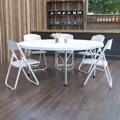 70.9" Round Gray Metal Folding Table with Powder Coated Legs