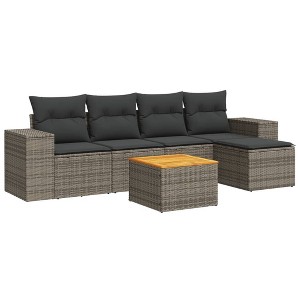 vidaXL Patio Sofa Set with Cushions Outdoor Furniture 6 Piece Poly Rattan - Gray - 1 of 4