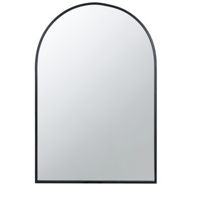 Vynxaria 24x1.6x37.4" Decorative Arched Wall Mirror with Distressed Ivory Frame & Gold Floral Crown
