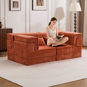 Whisen Modern Compression Loveseat, Convertible Floor Sofa Bed,DIY Boneless Modular Sectional Couch, No Assembly Required - 1 of 4