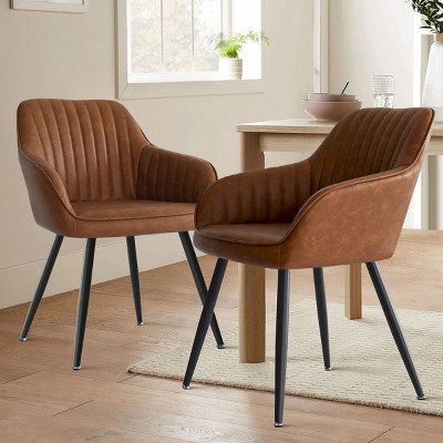 Set of 2 Modern Dining Chairs with Armrests, Upholstered Chairs with Back and Black Metal Legs for Kitchen or Dining Room-Maison Boucle