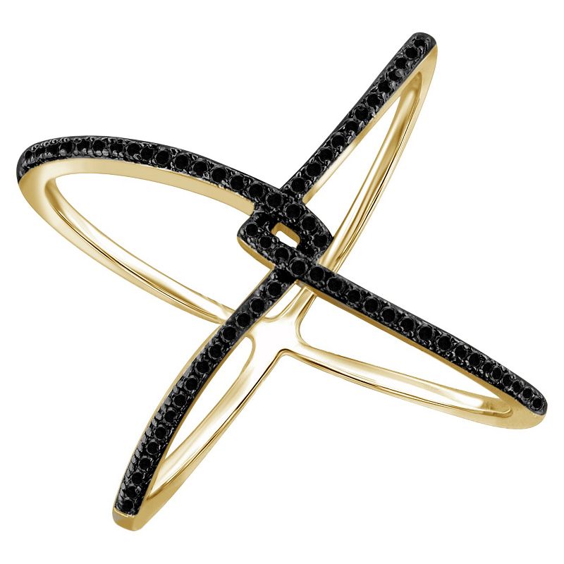1/7 CT. T.W. Round-Cut Black Diamond Prong Set Geometric Ring in Gold Over Silver (7), 1 of 3