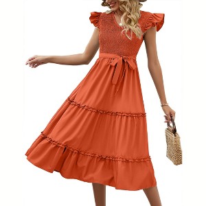 Women's Summer V Neck Smocked Maxi Dress Puff Sleeve Pregnancy Baby Shower Photoshoot Dress - 1 of 4