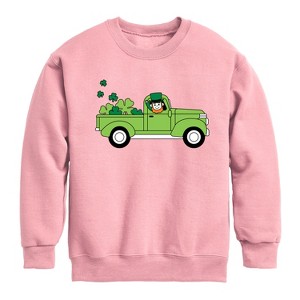 Boys' - Instant Message - St. Patrick's Day Leprechaun Truck Delivering Luck Graphic Long Sleeve Fleece Sweatshirt - 1 of 3