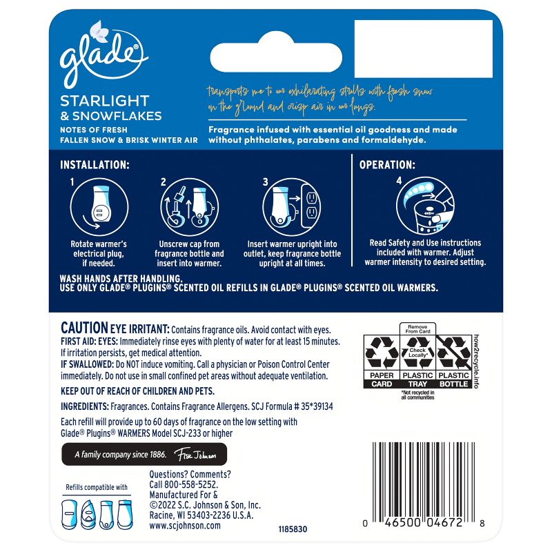 Glade PlugIns Scented Oil Air Freshener - Starlight &#38; Snowflakes Refill - 1.34oz/2pk, 4 of 18