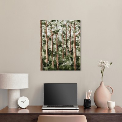 Wild Forest Green and Brown Watercolor Canvas Landscape Art