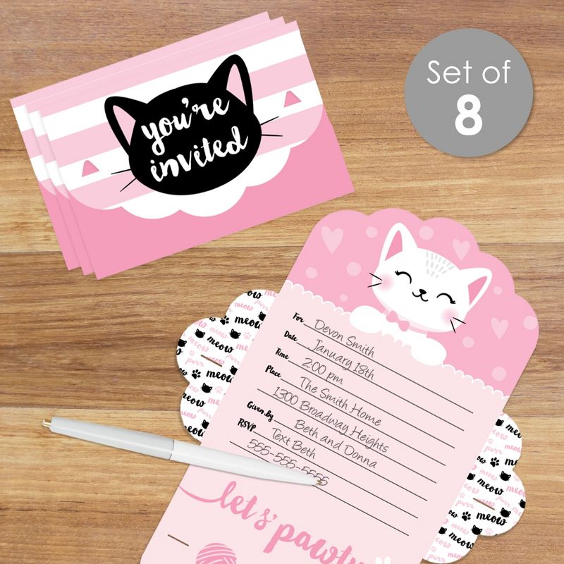 Big Dot of Happiness Purr-fect Kitty Cat - Fill-In Cards - Kitten Meow Baby Shower or Birthday Party Fold and Send Invitations - Set of 8, 2 of 9