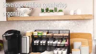 ALELION Organizer Da Bar In Legno Nero, 7 Scomparti Con Divisori Rimovibili, Per Caffè, Tè E Condimenti