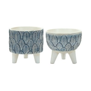 Contemporary Planter Set with Legs and Geometric Leaf Detailing (Set of 2) by Melrose - 1 of 3