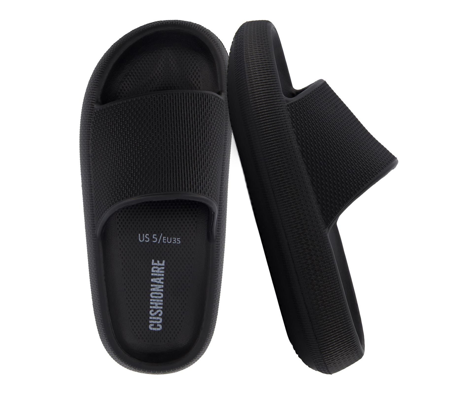 CUSHIONAIRE Feather Slides – Comfortable Cloud Cushion House Slippers for Women, Indoor Outdoor EVA Foam Foot Spa Shower Shoes, Non-Slip Arch Support