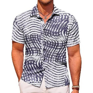 COOFANDY Men's Casual Short Sleeve Button Down Shirt Textured Summer Beach Shirt - 1 of 4