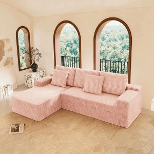 Resenkos 104" Right Chaise Sectional Sofa, Corduroy Cloud Design with Deep Seats and No Assembly Required, Grey - 1 of 4