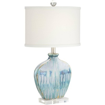 Mia 25" Blue Drip Ceramic Table Lamp with Off-White Shade