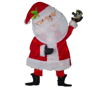 Northlight Lighted Chenille Santa with Bird Outdoor Christmas Decoration - 32" - White Lights - 1 of 4