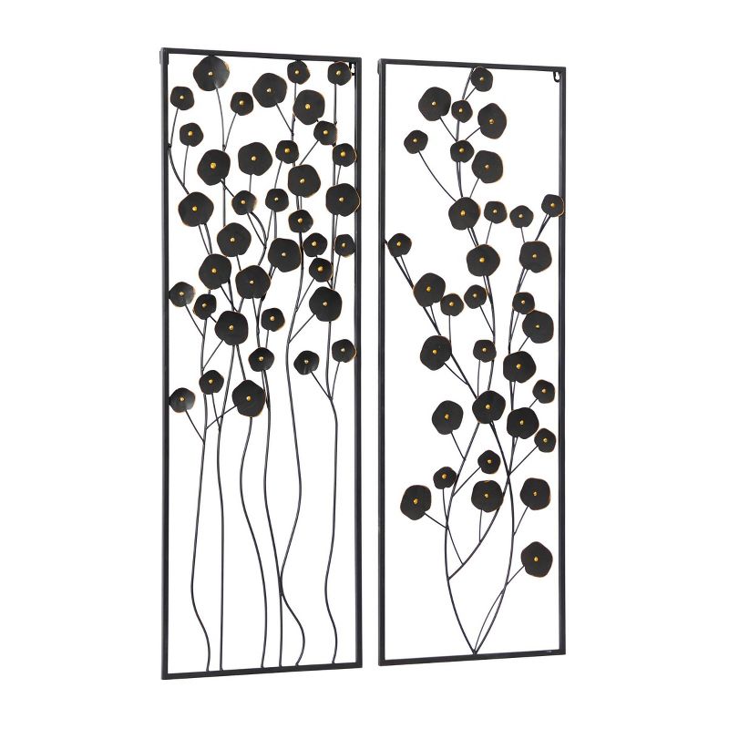 Farmhouse Metal Floral Wall Decor with Black Frame Set of 2 Black - Olivia &#38; May, 6 of 17