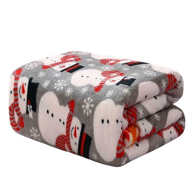 Kate Aurora Ultra Plush Gray Winter Snowman Christmas Hypoallergenic Fleece Throw Blanket - 50 in. W x 60 in. L