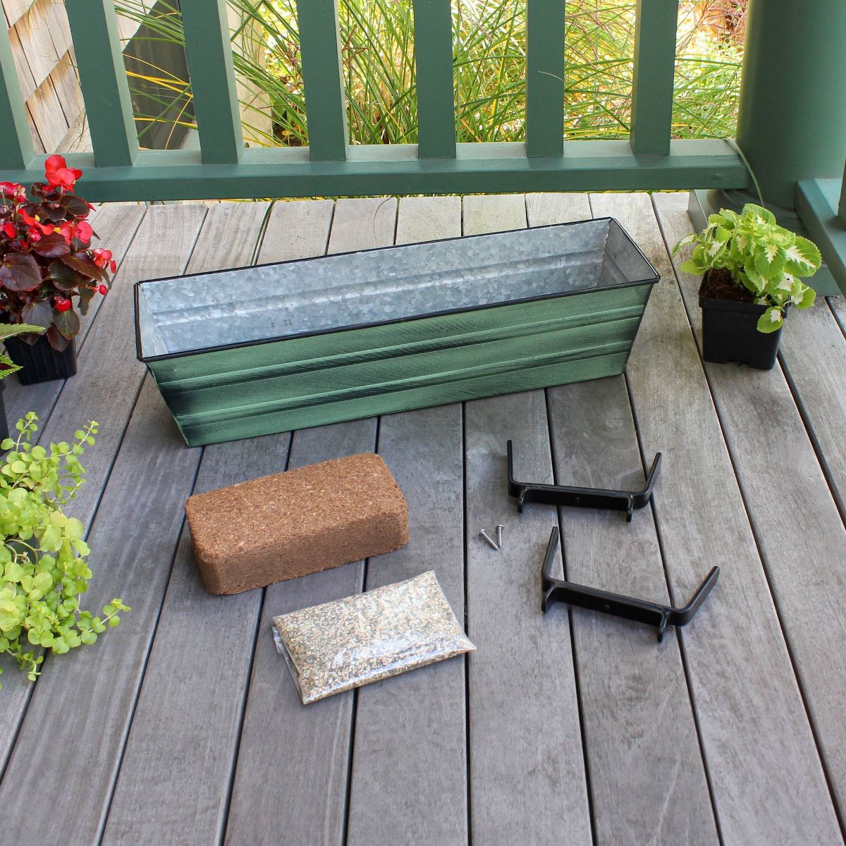 ACHLA Designs Small Patina Finish Rectangular Galvanized Steel Outdoor Planter Box with Mounting Bracket Green - thumbnail 2