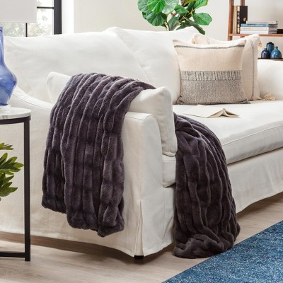 Chanasya Ruched Faux Fur Throw Blanket - Reversible Minky Blanket