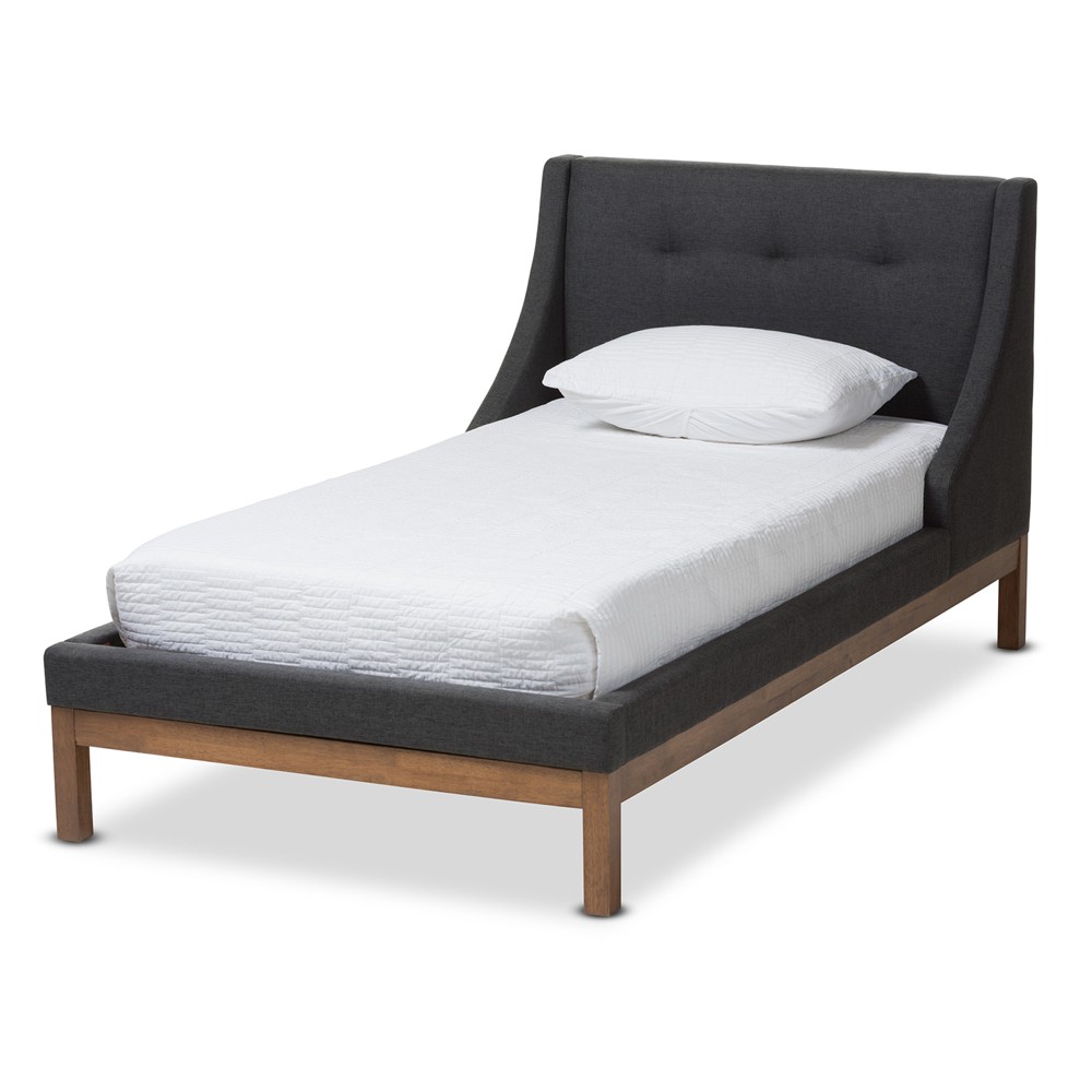 Photos - Bed Twin Louvain Modern and Contemporary Fabric Upholstered Platform  Dark Gray - Baxton Studio: Hardwood Frame, No Box Sprin