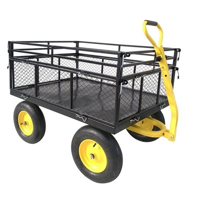 Steel Garden Cart with Removable Sides, 1400 lbs Capacity Wagon Cart with Handle,Utility Cart Utility Wagon Convert into Flatbed for Garden Farm Yard