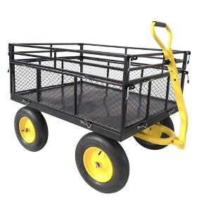 Steel Garden Cart with Removable Sides, 1400 lbs Capacity Wagon Cart with Handle,Utility Cart Utility Wagon Convert into Flatbed for Garden Farm Yard - 1 of 4