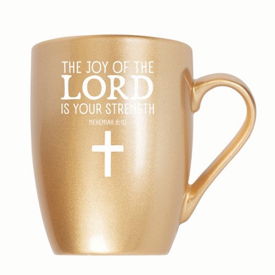 Elanze Designs The Joy Of The Lord Is Your Strength Nehemiah 8:10 10 ounce New Bone China Coffee Tea Cup Mug, Vegas Gold