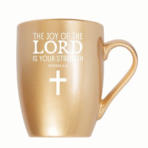 Elanze Designs The Joy Of The Lord Is Your Strength Nehemiah 8:10 10 ounce New Bone China Coffee Tea Cup Mug, Vegas Gold - 1 of 4