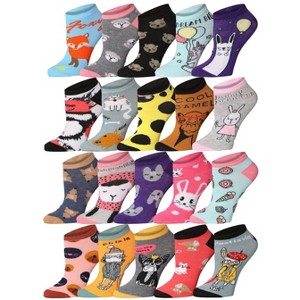 Women's 20 Pairs Exploring Animal Kingdom Blue Grey Violet Tones Low Cut/No Show Socks - 1 of 4