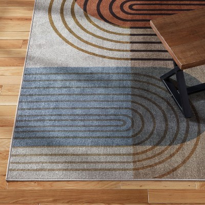 Avani Retro Arch Blue and Beige Tufted Washable Rug