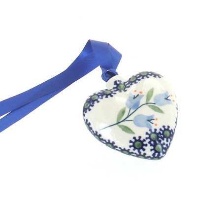 Blue Rose Polish Pottery Tulip Heart Ornament