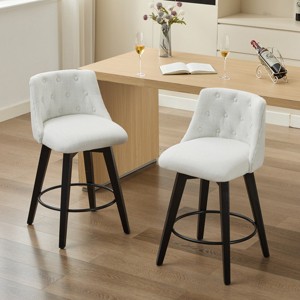Swivel Bar Stools Set of 2,Modern Wood Counter Height Stools With White Linen Upholstery And Button Tufted Back,Bar Stools For Kitchen-Cuddlewood - 1 of 4