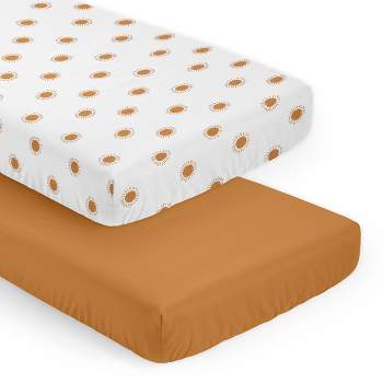 Sweet Jojo Designs Gender Neutral Unisex Fitted Crib Sheets Set Boho Sun Rust Orange and White 2pc