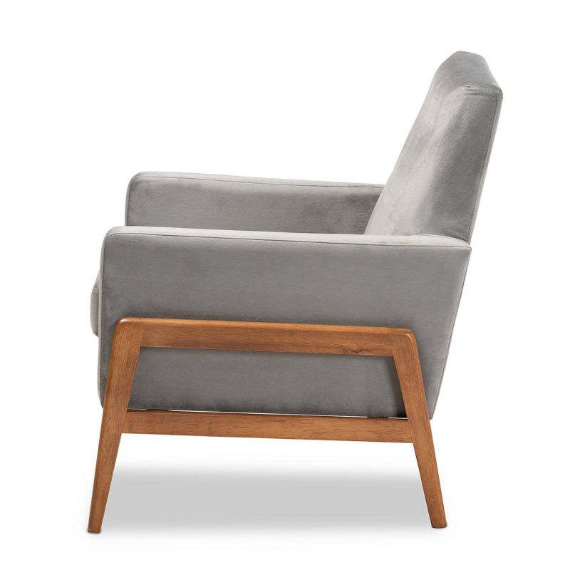 Perris Mid-Century Modern Velvet Fabric Upholstered Wood Lounge Chair - Baxton Studio, 4 of 10
