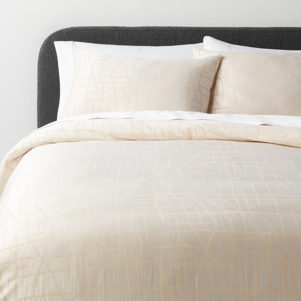 Photos - Bed Linen 3pc King Luxe Jacquard Duvet Cover and Sham Set Off-White - Threshold™