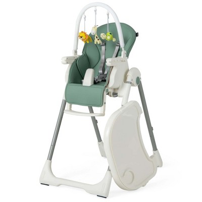 Image of Babyjoy Foldable High Chair Baby Feeding Chair with 7 Adjustable Heights Green