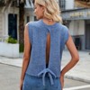 Womens Summer Sweater Vest Top Casual Crop Knit Cardigan Vest Bow Tie Back Knitted Sleeveless Round Neck Tank Tops - 4 of 4