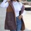 Coolmee Womens Fuzzy Fleece Vest Open Front Fall Fashion Hooded Sleeveless Jacket with Pockets Color Block Outwear - 3 of 4