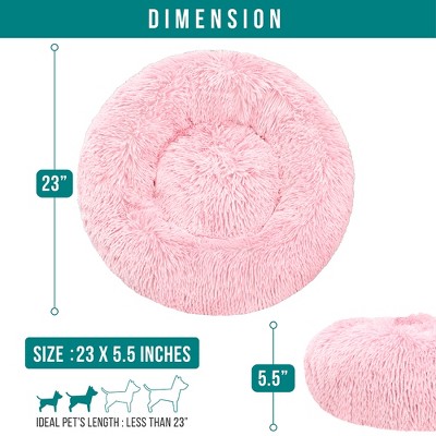 Small Pink Faux Fur Round Donut Pet Bed