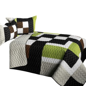 Slickblue Full/Queen 3PC Quilt Set, 100 TC Patchwork, Pre-Washed, Vermicelli Quilted Quilt with 2 Shams - 1 of 4