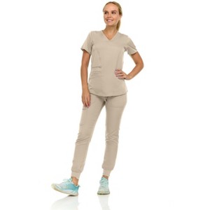 MediChic Scrubs for Women's V-Neck Scrub Set with Six Pocket Ribbed Cargo Jogger Pants with 4-Way Stretch - 1 of 4