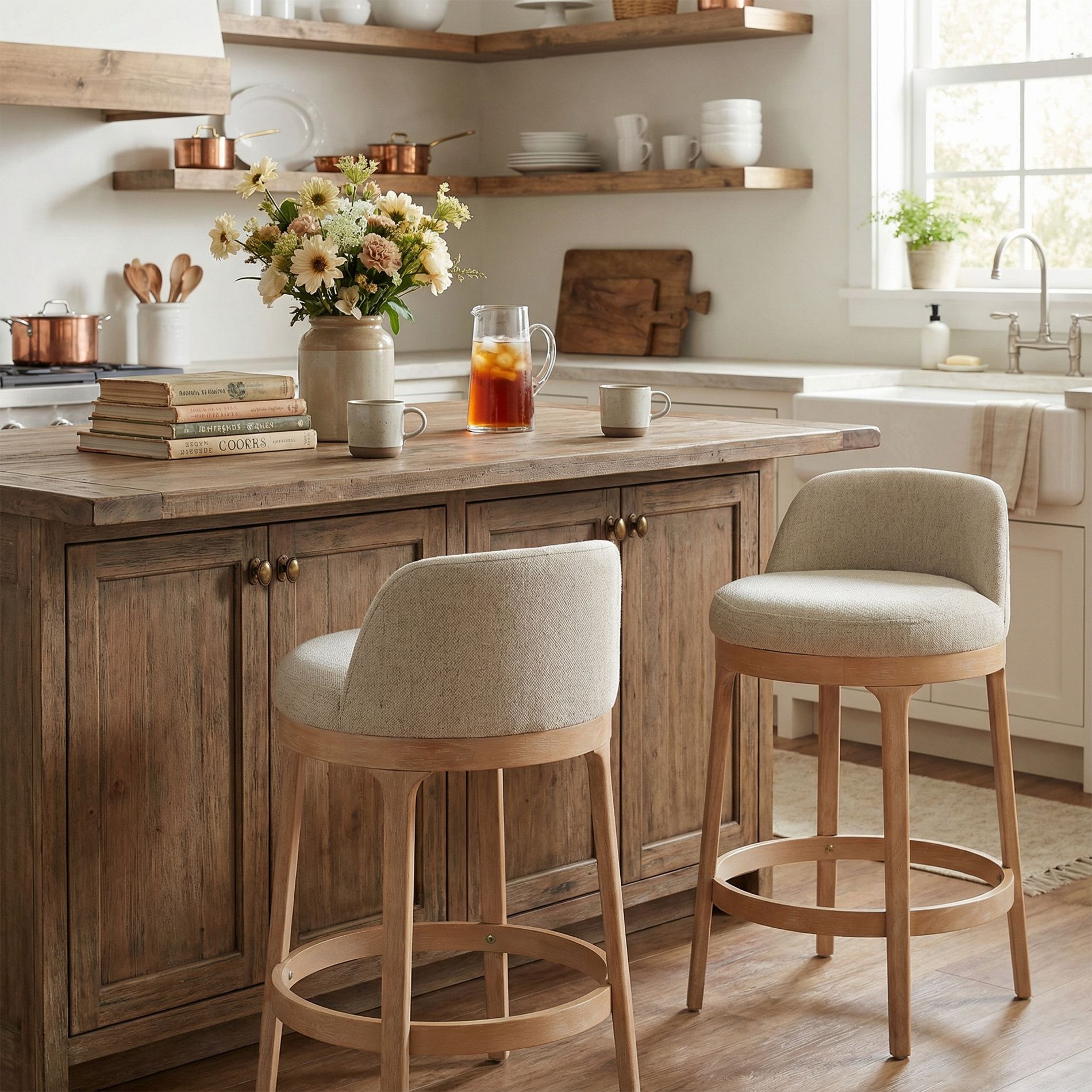 Christopher Knight Home Shinji Modern Rubberwood Upholstered Bar Stools (Set of 2)