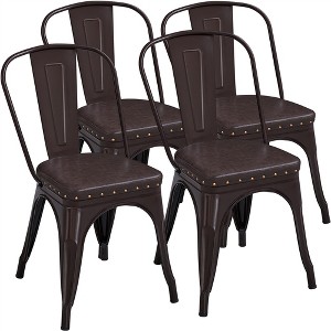 Yaheetech Pack of 4 Industrial Style Vintage Riveted Metal Dining Chairs, for Indoor Outdoor Bistro Cafe - 1 of 4