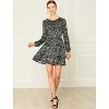 Allegra K Women's Leopard Print Crew Neck Smock Waist Long Sleeve Ruffle Mini Dress - 3 of 4