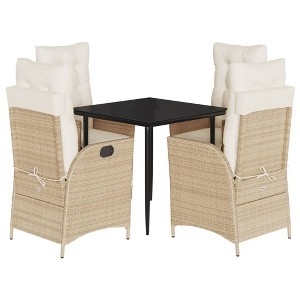 vidaXL Patio Dining Set with Cushions Beige Poly Rattan, 3 Piece - 1 of 4
