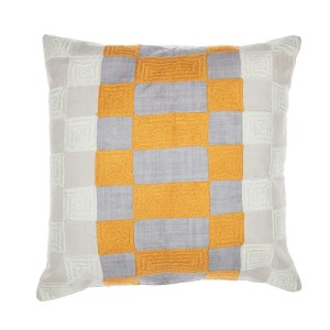 20" Navy Blue Check Throw Pillow With Embroidery - 1 of 4