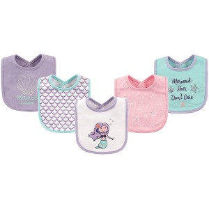 Hudson Baby Infant Girl Cotton Bibs 5pk, Mermaid, One Size - 1 of 1