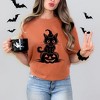 Simply Sage Market Women's Cat Perched On A Pumpkin Short Sleeve Garment Dyed Tee - 2 of 4